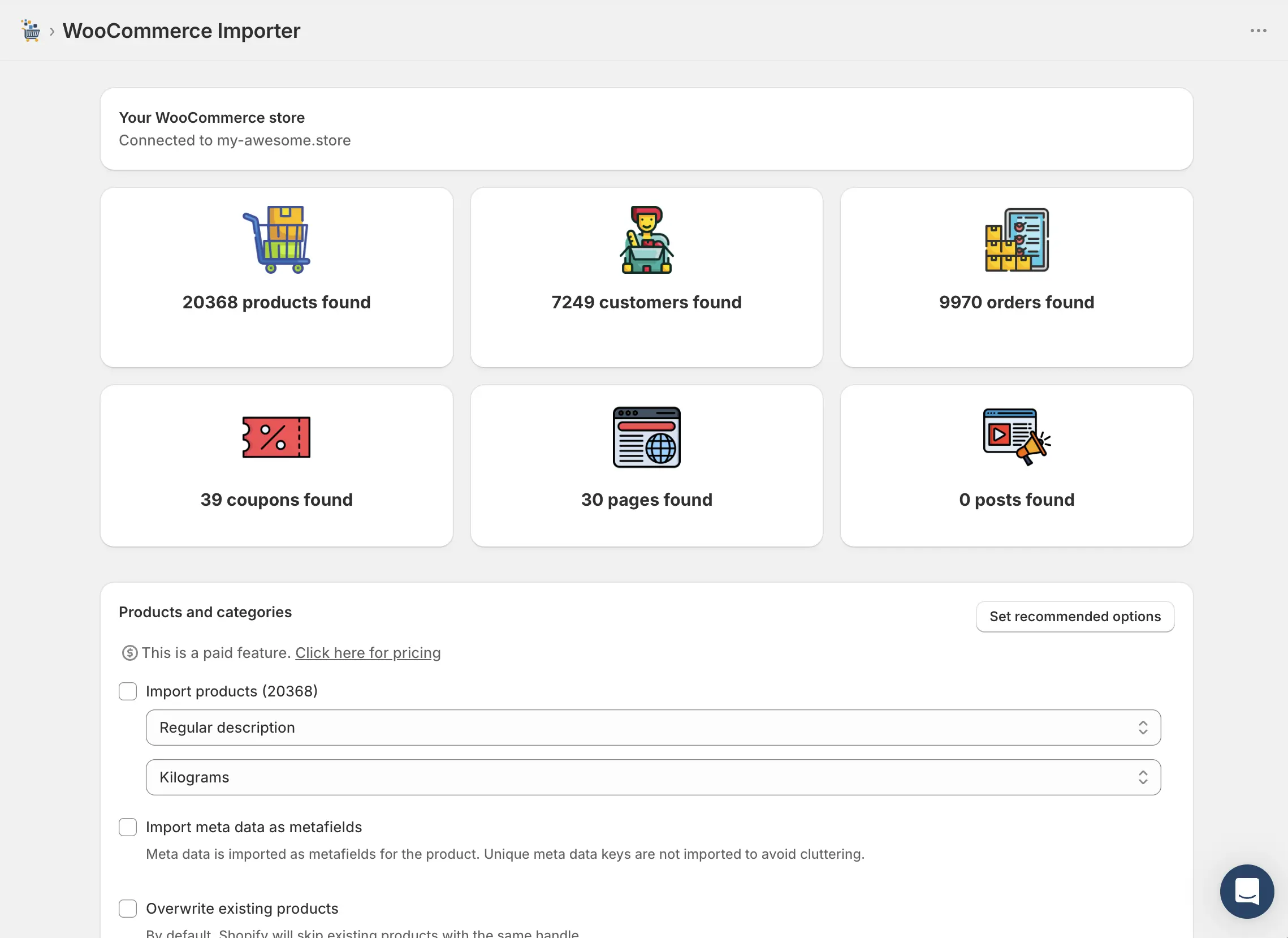 Store Importer app dashboard