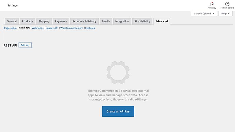 WooCommerce REST API settings